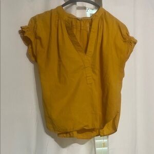 Pilcro -Anthropologie Women's Mustard Short-Sleeve V-Neck Top - Casual Everyday